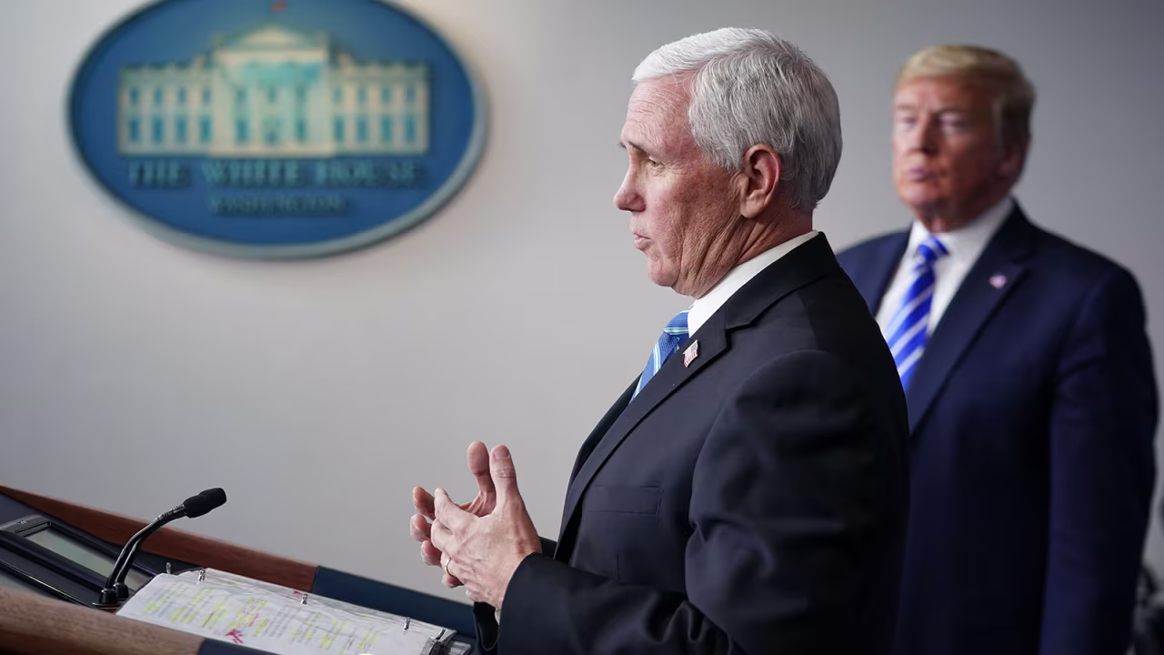 US Vice President Mike Pence speaks during the daily briefing on the novel coronavirus, which causes COVID-19, in the Brady Briefing Room of the White House on April 23. 
